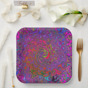 サイケデリック溝状マゼンタレトロ液スワール ペーパープレート