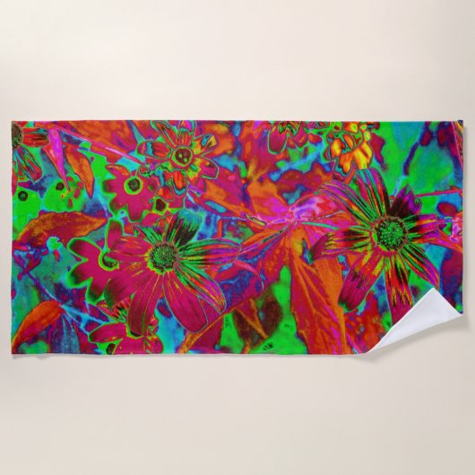 サイケデリック生花 ビーチタオル (正面)