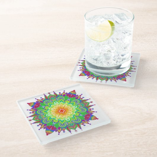 サイケデリック禅マンダラ抽象芸術アート ガラスコースター (アングル)