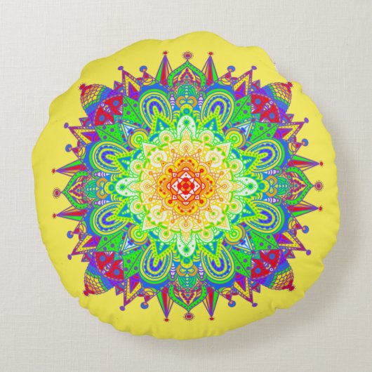 サイケデリック禅マンダラ抽象芸術アート ラウンドクッション (裏面)