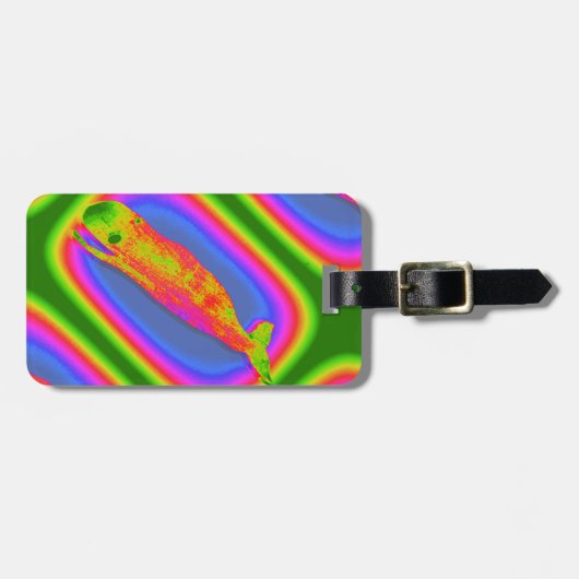 サイケデリック笑顔の鯨荷札 ラゲッジタグ (正面横)