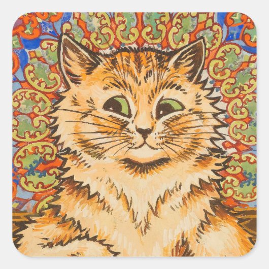 サイケデリック背景とキャッ絵を描クバイLouis Wain スクエアシール (正面)