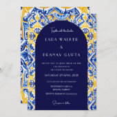 サイケデリック誓い：Groovy Blue Tile結婚の 招待状 (正面/裏面)