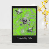 サイケデリック飛んでいるスカル カード (黄色い花)