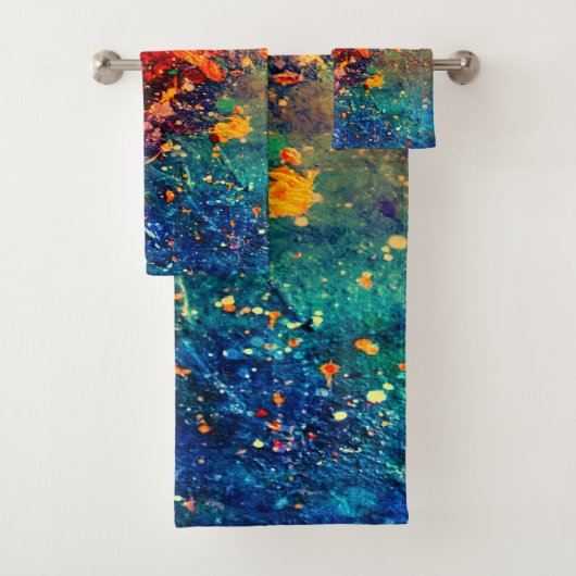 サイケデリック(ばちゃばちゃ)跳ねる |レインボーカラフル抽象芸術 バスタオルセット (インサイチュ)