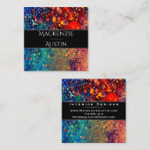 サイケデリック（ばちゃばちゃ）跳ねる |レインボー抽象芸術モノグラム スクエア名刺 (正面/裏面)
