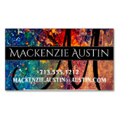 サイケデリック(ばちゃばちゃ)跳ねる |レインボー抽象芸術モノグラム マグネット名刺 (正面)