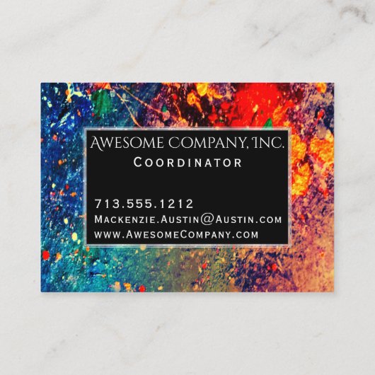 サイケデリック（ばちゃばちゃ）跳ねる |レインボー抽象芸術モノグラム 名刺 (裏面)