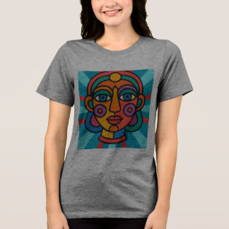 サイケデリック・アブストラクト・フェイス - 70年代シュールな幾何学模様 トライブレンドＴシャツ