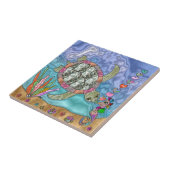 サイケデリック ウミガメ タツノオトシゴ アート タイル (側面)