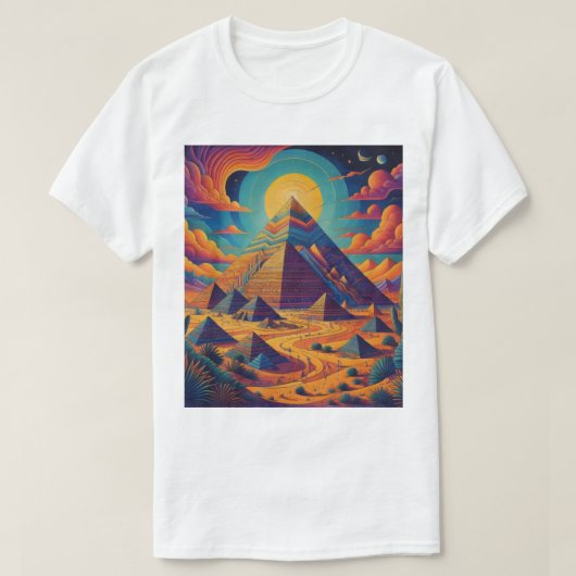 サイケデリック エジプト ピラミッド 風景 アート Tシャツ (デザイン正面)
