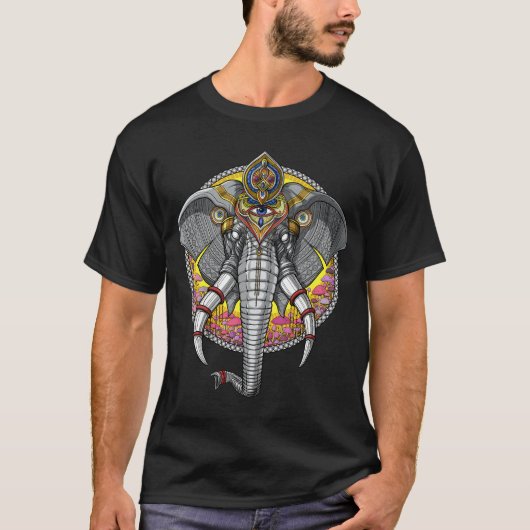 サイケデリック エレファント ガネーシャ Tシャツ (正面)