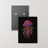 サイケデリック クラゲ ボタン - オーシャン ヴァイブス 缶バッジ (正面/裏面)