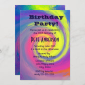 サイケデリック グルービー スワール バースデー パーティー 招待状 (正面/裏面)