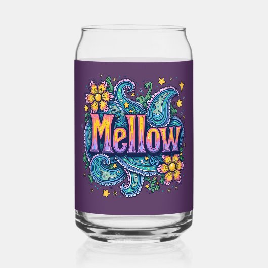 サイケデリック グルーヴィー “メロウ” レトロ ヒッピーのアート ガラス缶 (正面)