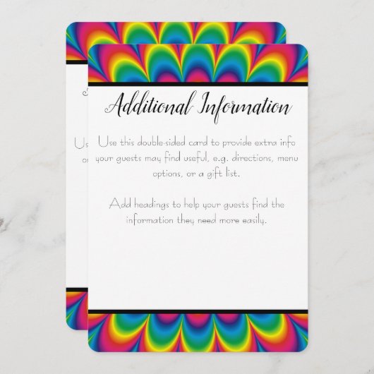 サイケデリック タイダイ追加情報カード 招待状 (正面/裏面)