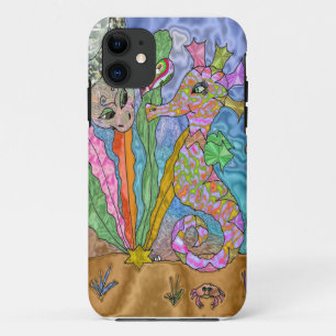 サイケデリック・タツノオトシゴ・ウミガメ・アート iPhone 11 ケース