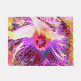 サイケデリック トリッピー レインボーカラー ハイビスカスの花 ドアマット