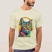 サイケデリック ネオン 猫 ヘッドホン アート Tシャツ (正面)