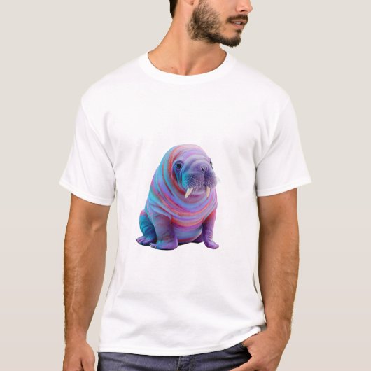 サイケデリック ネオン 銀河セイウチ マン Tシャツ (正面)
