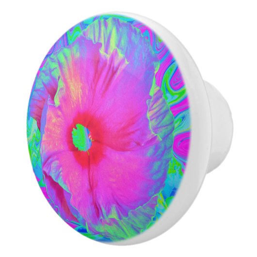 サイケデリック ピンクと赤のハイビスカス 花 セラミックノブ (右)
