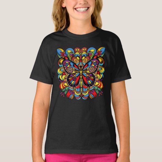 サイケデリック マンダラ 蝶 Tシャツ (正面)