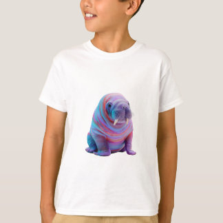サイケデリック レインボー マーブル セイウチ キッズ Tシャツ