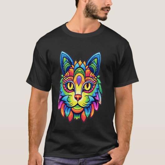 サイケデリック・レイヴ祭りだYO!猫 Tシャツ (正面)