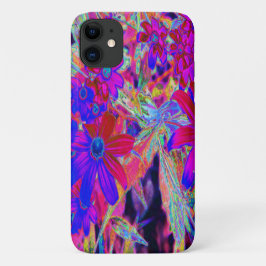 サイケデリック・レトロ・クリムゾンとマゼンタの野の花 iPhone 11 ケース