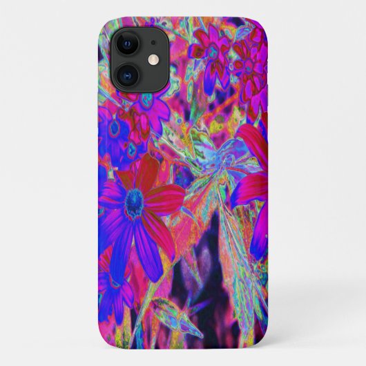 サイケデリック・レトロ・クリムゾンとマゼンタの野の花 Case-Mate iPhoneケース (裏面)