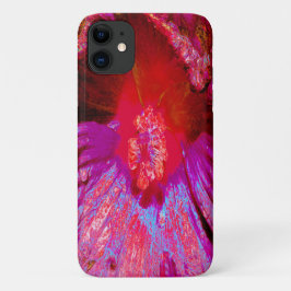 サイケデリック レトロ 赤 ハイビスカスの花 iPhone 11 ケース