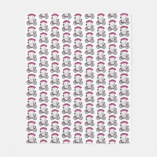 サイコパスハロウィーン幽霊オンピンク自転車 フリースブランケット (正面)