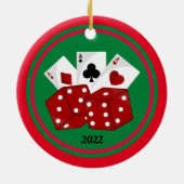 サイコロとカードカジノクリスマスオーナメント セラミックオーナメント (裏面)