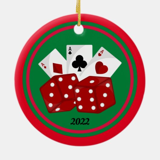 サイコロとカードカジノクリスマスオーナメント セラミックオーナメント (裏面)