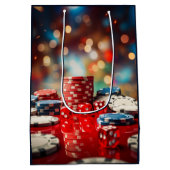 サイコロとトランプのポーカーチップ ミディアムペーパーバッグ (裏面)