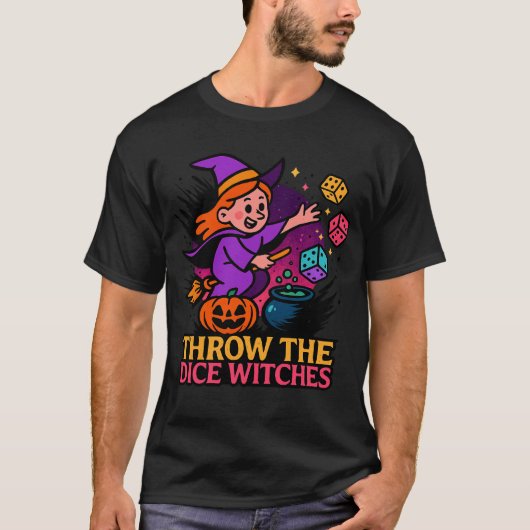 サイコロを振れ 魔女 ハロウィン スプーキー ゲーマー Tシャツ (正面)