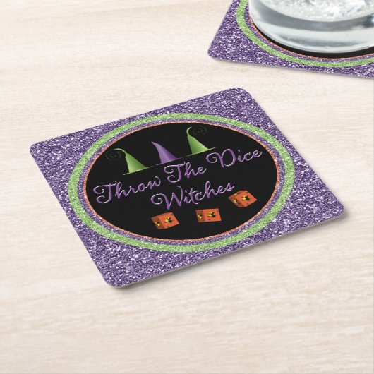サイコロ魔女ハロウィンスパークルバンコ スクエアペーパーコースター (アングル)