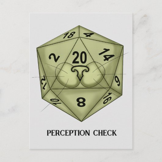 サイコロ。キャット.D20。知覚チェック ポストカード (正面)
