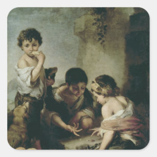 サイコロ、c.1670-75を遊んでいる男の子 スクエアシール