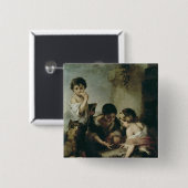 サイコロ、c.1670-75を遊んでいる男の子 缶バッジ (正面&裏面)