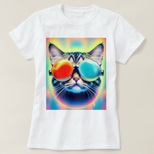 サイコ熱狂するサイケデリックナウトキティ猫ホワイト Tシャツ