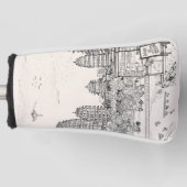 サイゴンパゴダベトナムシティスケープスケッチ ゴルフヘッドカバー (正面)