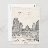 サイゴンパゴダベトナムシティスケープスケッチ ポストカード (正面/裏面)
