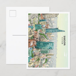 サイゴンベトナムスケッチアートヴィンテージトラベル ポストカード