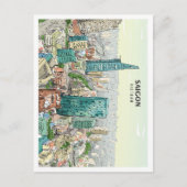 サイゴンベトナムスケッチアートヴィンテージトラベル ポストカード (正面)