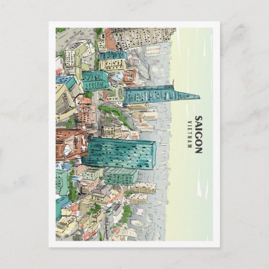 サイゴンベトナムスケッチアートヴィンテージトラベル ポストカード (正面)