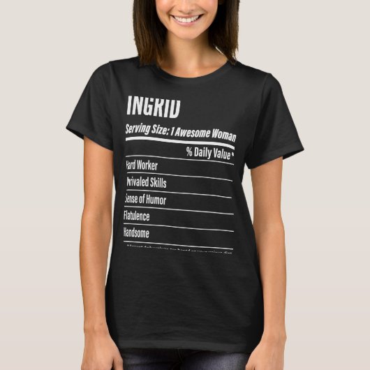 サイズのカロリーを提供するイングリッド栄養的な事実 Tシャツ (正面)