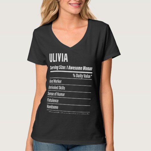 サイズのカロリーを提供するオリビア栄養学的事実 Tシャツ (正面)