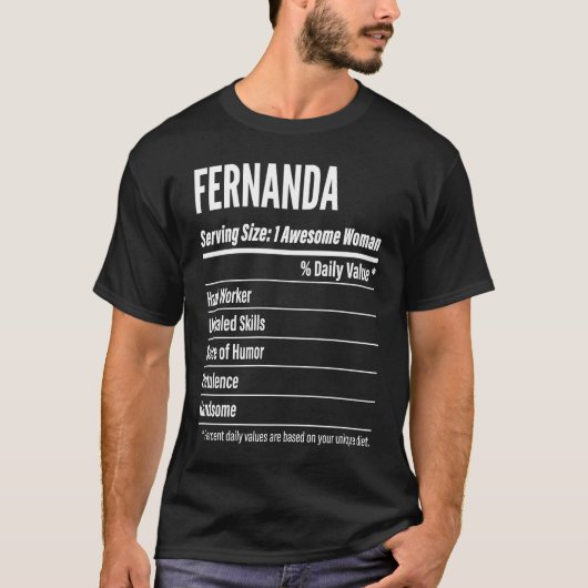 サイズのカロリーを提供するフェルナンダ栄養事実 Tシャツ (正面)
