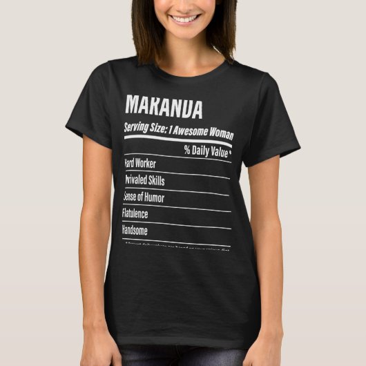 サイズのカロリーを提供するマランダ栄養事実 Tシャツ (正面)